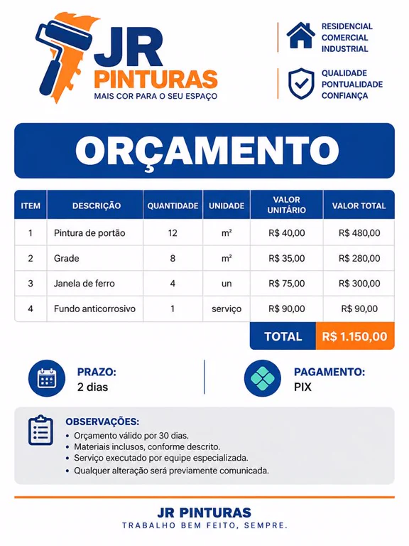 Exemplo de orçamento de pintura em PDF 3
